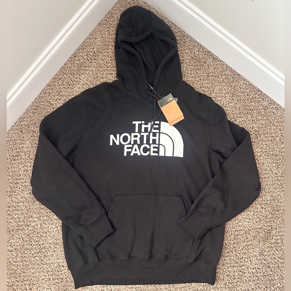 New North Face Black Hoodie with White Logo
